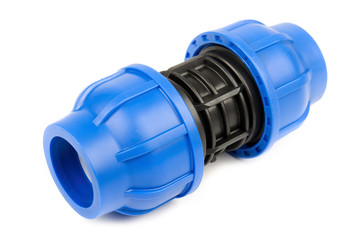 Plastic pipe connector isolated on white background
