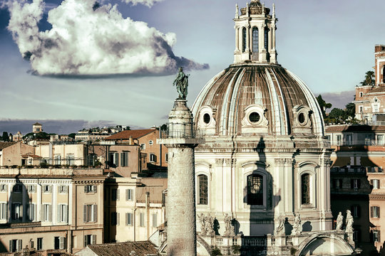 Basilica Ulpia Trajan's Column in Rome Vintage Effect