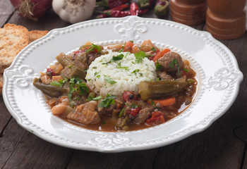 Pork and okra gumbo meal