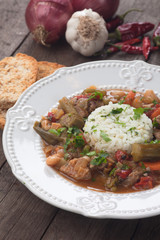 Pork and okra gumbo meal
