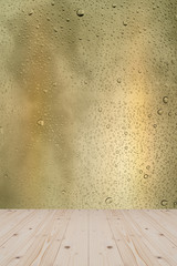 pine wood and drop water on glass background