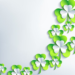 Trendy background for Patrick day with 3d leaf clover