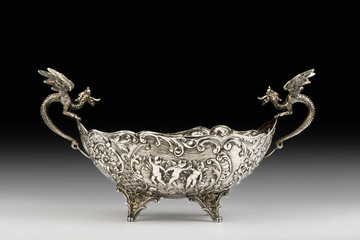 Antique Silver Dragon Bowl.