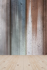 pine wood and drop water on glass background