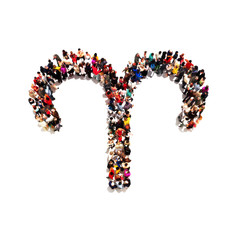 Large group of people in the shape of the zodiac sign Aries