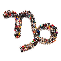 Large group of people in the shape of the zodiac sign Capricorn