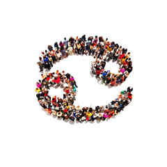 Large group of people in the shape of the zodiac sign Cancer