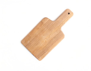 Rustic wooden cutting board on a white background