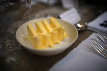 Butter cut into triangles