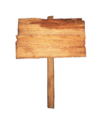 Wooden sign isolated on white background.