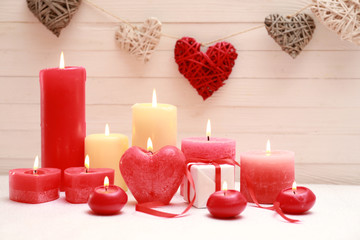 Romantic gift with candles, love concept