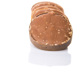 Round palm sugar over white background