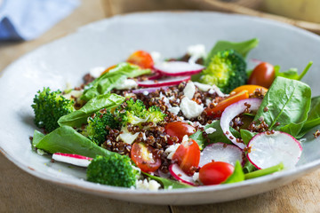 Red Quinoa with spinach and feta cheese salad
