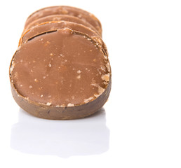 Round palm sugar over white background