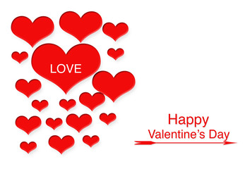 Red hearts with letter LOVE and valentine's day
