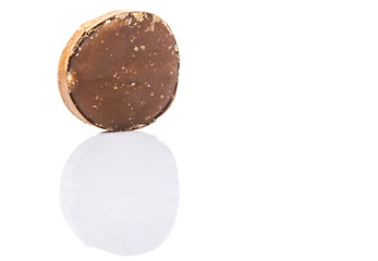 Round palm sugar over white background