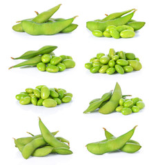 Green soybeans on white background