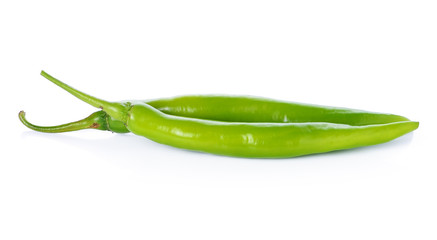 Green hot chili pepper on white background