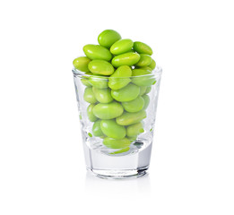 green soybeans on white background