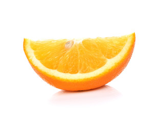 Slice of orange on white background