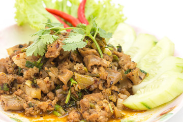 Traditional Thai food, spicy minced pork salad