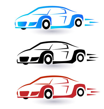 Speed sporting cars set of three colors logo vector icon