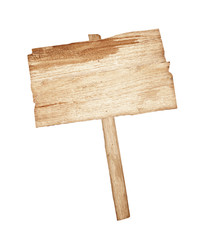 Wooden sign isolated on white background.