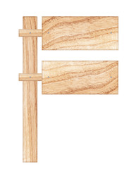 Wooden sign isolated on white background.