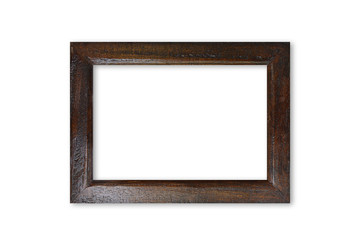 Dark brown wooden picture frame - isolated on white background