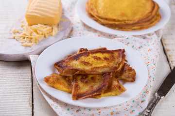 Pancakes or crepes with cheese