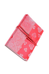 Pink leather notebook isolated on white background