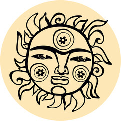 Ethnic sun totem hand drawn sketch decorative element.
