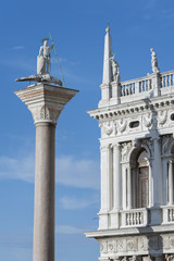 Fototapeta na wymiar Ancient column in front of Palazzo Ducale (Doge's Palace) near S