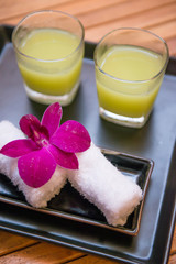 welcome drink guava juice and refreshing towel