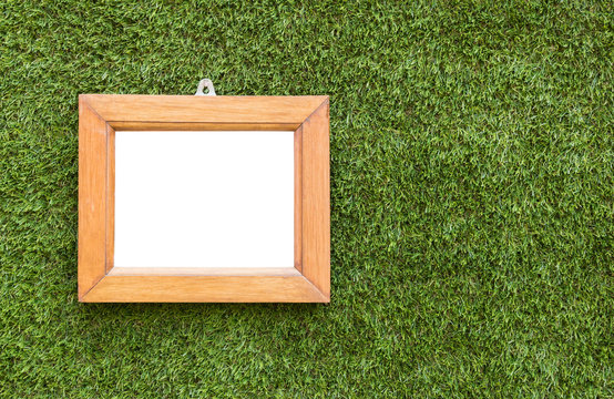 Wooden frame on artificial grass