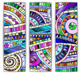 Set of abstract doodle tribal vector cards.
