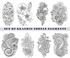 Set of Henna Paisley Mehndi Doodle Element.