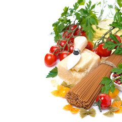 wholegrain spaghetti, parmesan, cherry tomatoes, herbs, oil