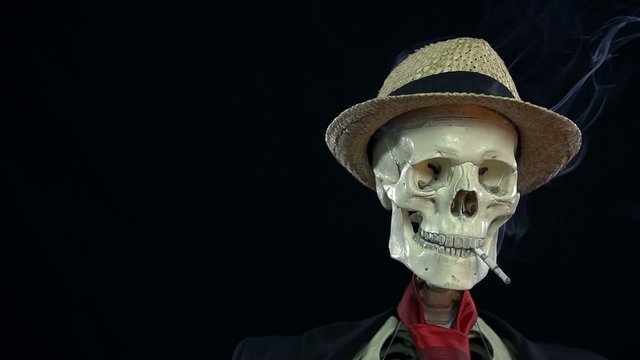 Skeleton with a hat and a cigarette