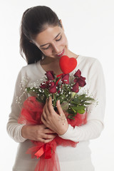 young girl with roses