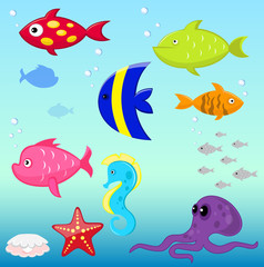 Fototapeta na wymiar Cartoon fishes vector set