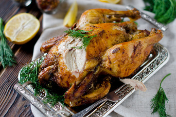 Chicken baked with lemon and spices
