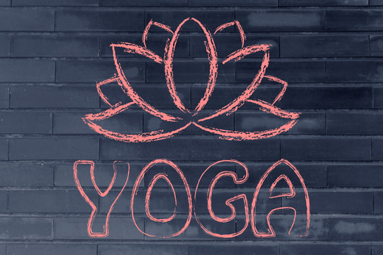 yoga & lotus flower illustration, mind body and soul