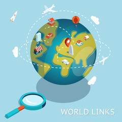 World Links. Global communication via aircraft and cars