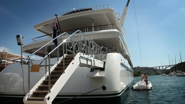 Close Up Shot Of A Luxury Yacht Docked In The Port