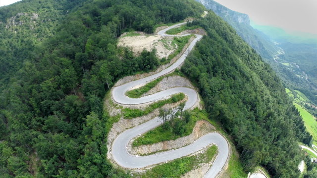 Wide Angle Aerial Shoot Of Pass Road