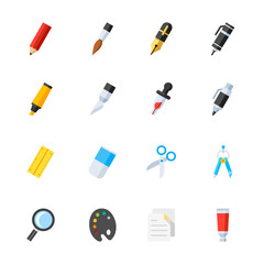 Stationery and Painting tools icons with White Background