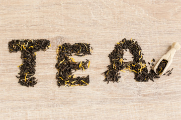 Black tea in a spoon