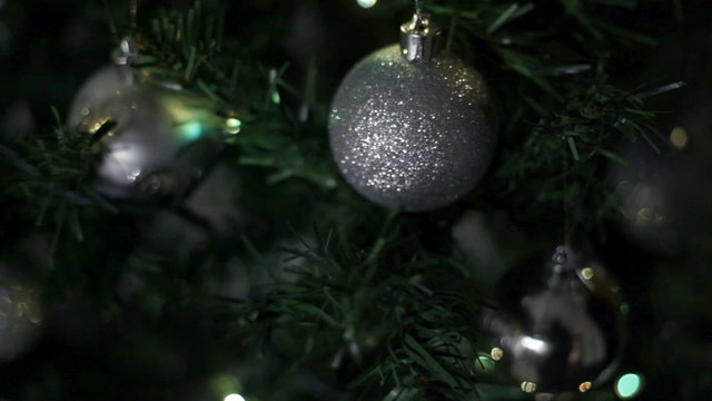 close up shot of decorative silver balls at new year