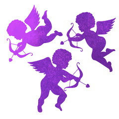 watercolor silhouette of an angel.watercolor painting on white b